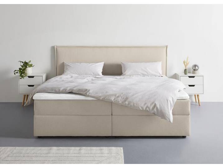 Boxbett S.OLIVER Alissia , beige, Struktur (100% Polyester) Tonnentaschenfederkern H2, Liegefläche B/L: 200cm x 200cm, H2 + H2, Federkern-Festpolster, Komplettbetten, Boxbett mit Bettkasten, inkl. Topper von s.Oliver