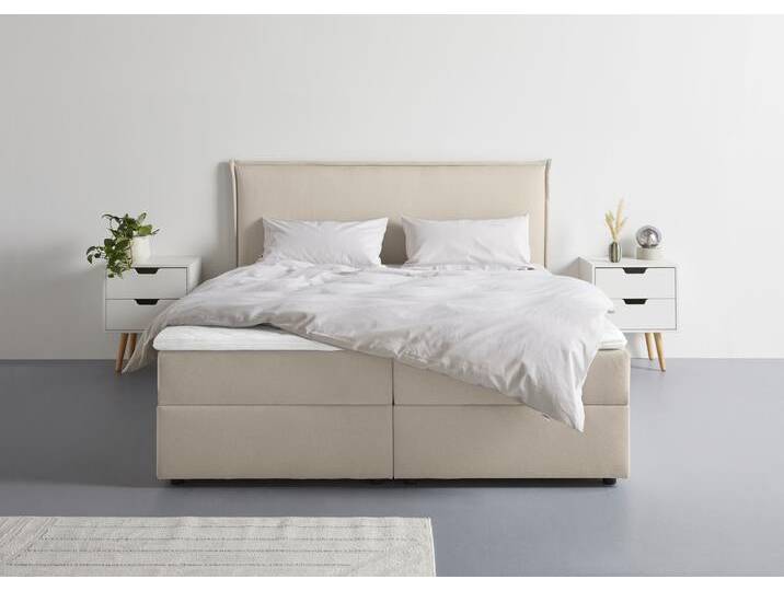 Boxbett S.OLIVER Alissia , beige, Struktur (100% Polyester) Tonnentaschenfederkern H3, Liegefläche B/L: 160cm x 200cm, Gewicht bis: 100 kg H3, Federkern-Festpolster, Komplettbetten, Boxbett mit Bettkasten, inkl. Topper von s.Oliver