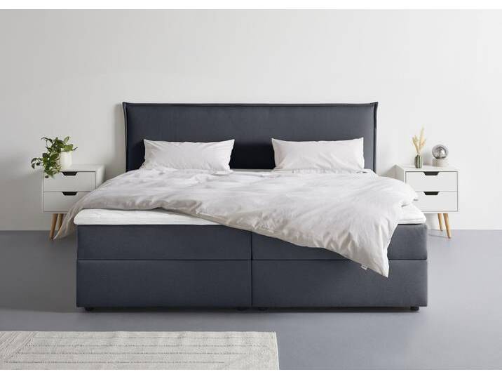 Boxbett S.OLIVER Alissia , denim, blau, Struktur (100% Polyester) Bonellfederkern H3, Liegefläche B/L: 200cm x 200cm, Gewicht bis: 100 kg H3, Federkern-Festpolster, Komplettbetten, Boxbett mit Bettkasten, inkl. Topper von s.Oliver