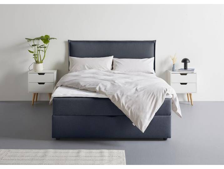 Boxbett S.OLIVER Alissia , denim, blau, Struktur (100% Polyester) Tonnentaschenfederkern H4, Liegefläche B/L: 140cm x 200cm, Gewicht bis: 120 kg H4, Federkern-Festpolster, Komplettbetten, Boxbett mit Bettkasten, inkl. Topper von s.Oliver
