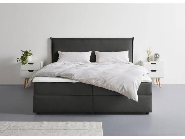 Boxbett S.OLIVER Alissia , graphit, Struktur (100% Polyester) Tonnentaschenfederkern H3, Liegefläche B/L: 180cm x 200cm, Gewicht bis: 100 kg H3, Federkern-Festpolster, Komplettbetten, Boxbett mit Bettkasten, inkl. Topper von s.Oliver