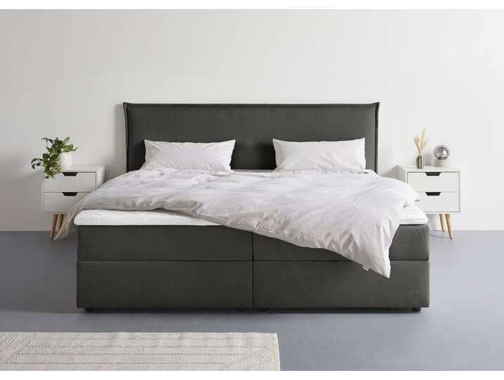 Boxbett S.OLIVER Alissia , graphit, Struktur (100% Polyester) Tonnentaschenfederkern H3, Liegefläche B/L: 200cm x 200cm, Gewicht bis: 100 kg H3, Federkern-Festpolster, Komplettbetten, Boxbett mit Bettkasten, inkl. Topper von s.Oliver