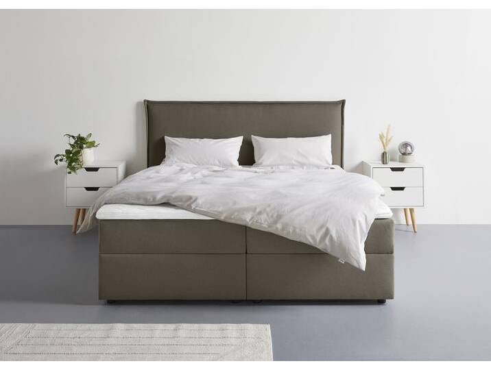 Boxbett S.OLIVER Alissia , mocca, Struktur (100% Polyester) Bonellfederkern H3, Liegefläche B/L: 160cm x 200cm, Gewicht bis: 100 kg H3, Federkern-Festpolster, Komplettbetten, Boxbett mit Bettkasten, inkl. Topper von s.Oliver