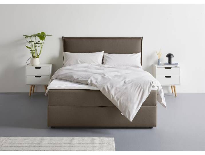 Boxbett S.OLIVER Alissia , mocca, Struktur (100% Polyester) Tonnentaschenfederkern H2, Liegefläche B/L: 140cm x 200cm, H2 + H2, Federkern-Festpolster, Komplettbetten, Boxbett mit Bettkasten, inkl. Topper von s.Oliver