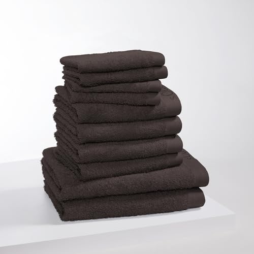 s.Oliver 10 TLG Handtuch Set - 100% Baumwolle, 600 g/m², weich & angenehm, 4X Gästehandtücher + 4X Handtücher + 2X Duschtücher braun von s.Oliver