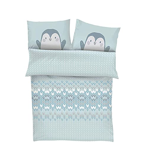 s.Oliver Kinderbettwäsche Pinguin 100x135 cm - 100% Baumwolle, praktischer Reißverschluss & maschinenwaschbar, Bettwäsche für Kinder 2tlg. hellblau von s.Oliver