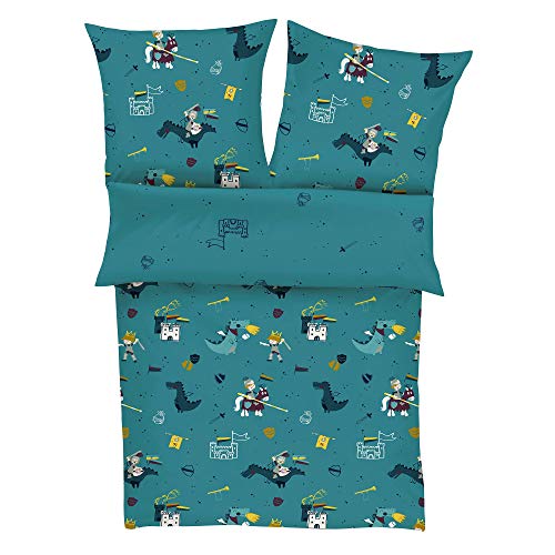 s.Oliver Kinderbettwäsche Ritter 135x200 cm - 100% Baumwolle, praktischer Reißverschluss & maschinenwaschbar, Bettwäsche für Kinder Drache & Ritterburg 2tlg. Petrol s.Oliver Kinderbettwäsche Ritter 135x200 cm - 100% Baumwolle, praktischer Reißverschluss & maschinenwaschbar, Bettwäsche für Kinder Drache & Ritterburg 2tlg. Petrol von s.Oliver