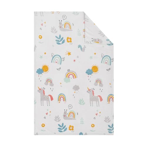 s.Oliver Kinderdecke 100x150 cm - Polyesterflausch Decke, warm & waschbar, Kuscheldecke Regenbogen und Einhorn Kinder weiß bunt von s.Oliver