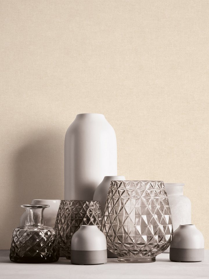 s.Oliver Vliestapete Unitapete mit Leinenstruktur, Farbe Sand Beige, strukturiert, uni, (1 St), Wandtapete in Textil-Optik einfarbig für Küche, Schlafzimmer von s.Oliver