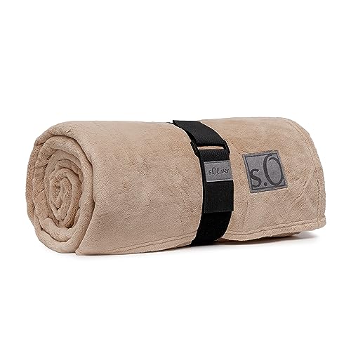 s.Oliver Kuschelsoft Decke 150x200 cm - flauschig, warm & waschbar, Kuscheldecke beige Uni von s.Oliver