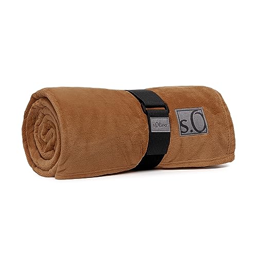 s.Oliver Kuschelsoft Decke 150x200 cm - flauschig, warm & waschbar, Kuscheldecke Cognac Uni von s.Oliver