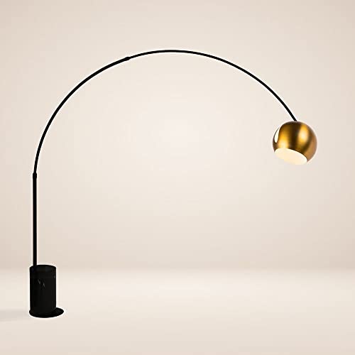 s.luce Ball Design-Bogenlampe Marmorfuß modern Bogenleuchte Stehlampe Stehleuchte, Schirm Gold, Basis Schwarz von s.luce