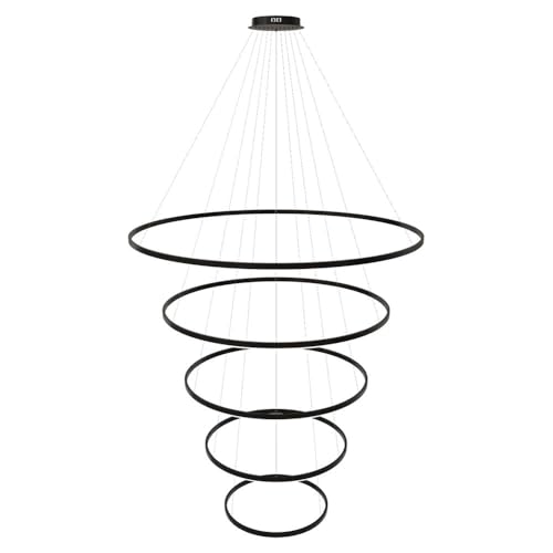 s.luce LED 5er-Ring Pendelleuchten Kombination Zentrisch Hängelampe Ringleuchte, Farbe:Schwarz, Größe:Ø 150 | 120 | 100 | 80 | 60cm von s`luce