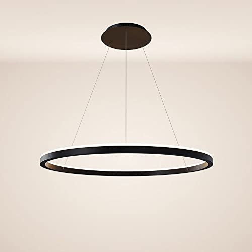 s.luce LED Ring Pendelleuchte rund Direkt oder Indirekt Hängelampe Wohnzimmerleuchte, Farbe:Schwarz, Größe:Ø 80cm von s`luce