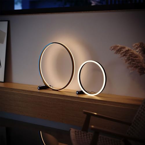 s.luce LED Ring Tischleuchte Direkt o. Indirekt Tischlampe Ringleuchte Ringlampe, Farbe:Schwarz/Aluminium, Größe:Ø 60cm von s`luce
