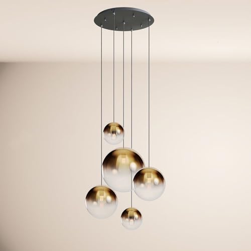 s.luce Orb 5-flammige Galerielampe Modular Galerieleuchte Treppenhausleuchte, Farbe Glas:Gold Verlauf, Farbe Aufhängung:Schwarz von s`luce