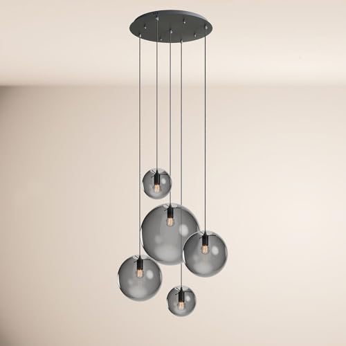 s.luce Orb 5-flammige Galerielampe Modular Galerieleuchte Treppenhausleuchte, Farbe Glas:Rauch, Farbe Aufhängung:Schwarz von s`luce