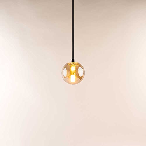 s.luce Orb Glaskugel Hängeleuchte Hängelampe Pendellampe Pendelleuchte Glaslampe, Farbe Schwarz/Amber, Größe Ø 50cm von s.luce