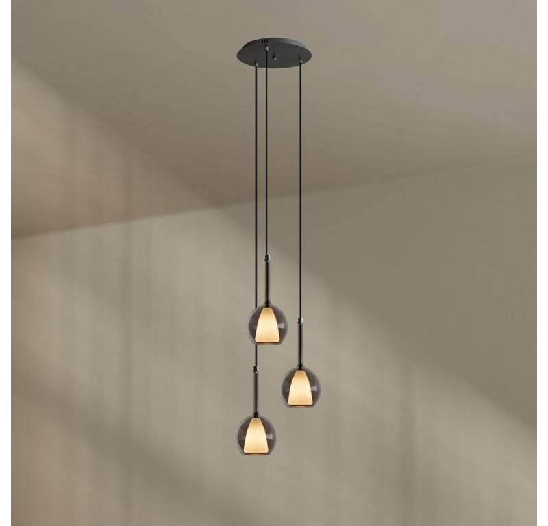 s.luce Pendelleuchte Belluna Galerieleuchte 3-flammig Ø 40cm Baldachin Rauch, Set s.luce Pendelleuchte Belluna Galerieleuchte 3-flammig Ø 40cm Baldachin Rauch, Set von s.luce