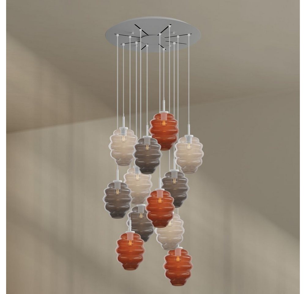 s.luce Pendelleuchte Echos Galerieleuchte 12-flg Ø 80cm Baldachin Ø 25cm Braun,Klar,Rauch s.luce Pendelleuchte Echos Galerieleuchte 12-flg Ø 80cm Baldachin Ø 25cm Braun,Klar,Rauch von s.luce