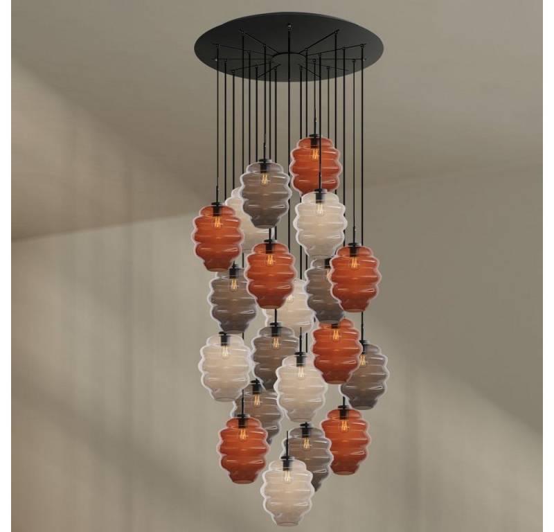 s.luce Pendelleuchte Echos Galerieleuchte 20-flg Ø120cm Baldachin Ø 25cm Braun,Klar,Rauch von s.luce