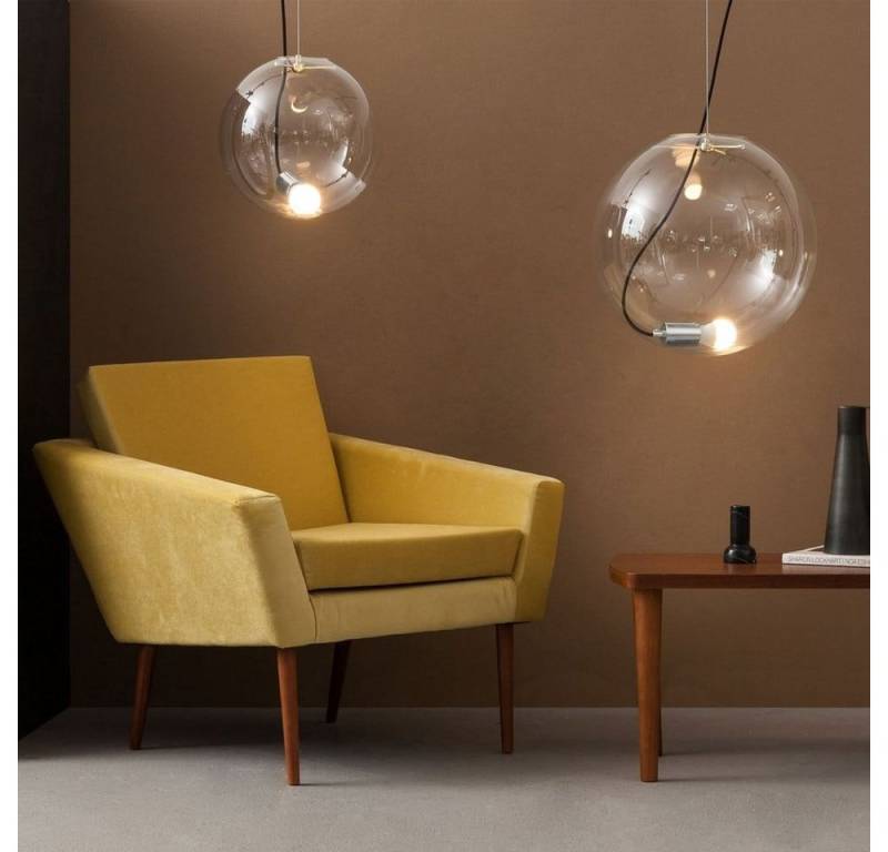 s.luce Pendelleuchte Galerieleuchte Sphere Glaskugel 5m Abhängung Chrom, Rauch von s.luce