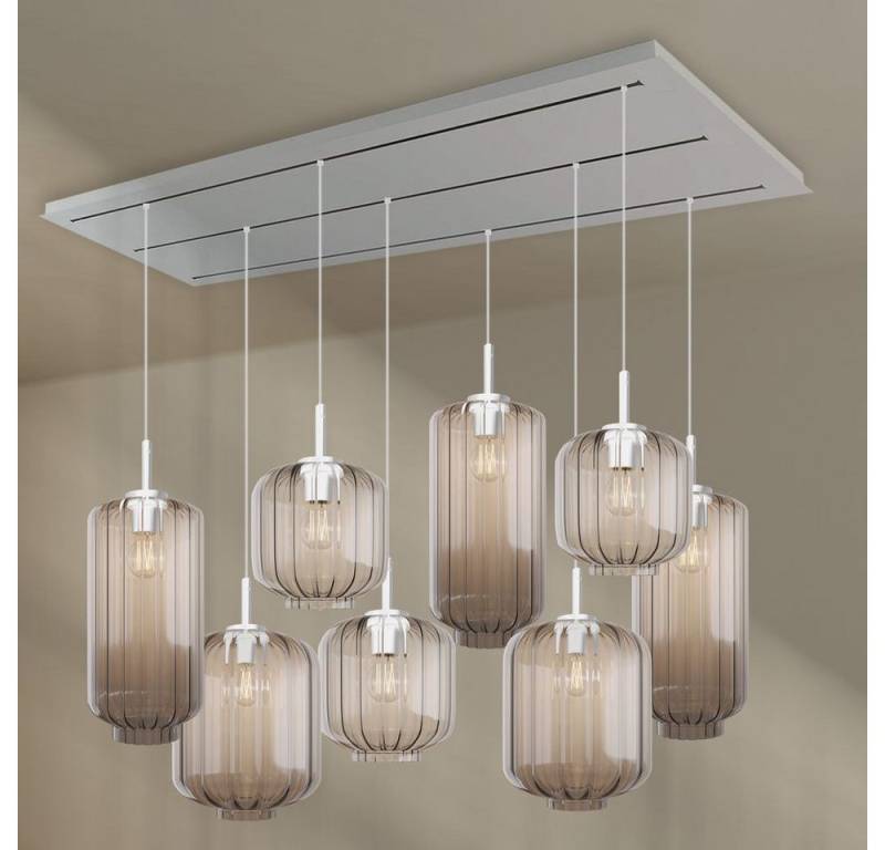 s.luce Pendelleuchte Velo Esstischlampe 8-flg 200cm 3-reihig Ø18/20/25cm Klar, Weiß von s.luce