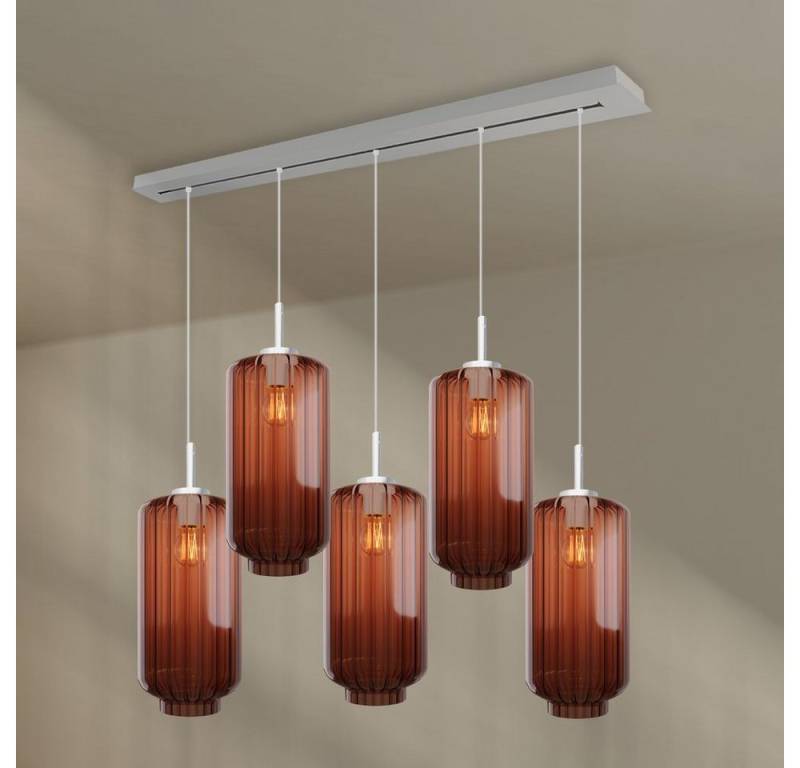 s.luce Pendelleuchte Velo Esstischleuchte 5-flg 160cm Baldachin Ø 18cm Braun, Weiß von s.luce