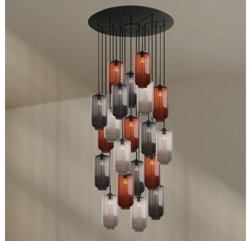 s.luce Pendelleuchte Velo Galerieleuchte 20-flg Ø 120cm Baldachin Ø 18cm Braun,Klar,Rauch von s.luce