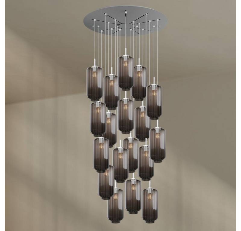 s.luce Pendelleuchte Velo Galerieleuchte 20-flg Ø 120cm Baldachin Ø 18cm Rauch, Weiß von s.luce