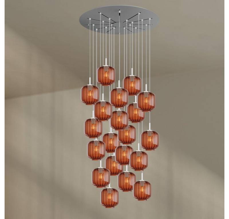 s.luce Pendelleuchte Velo Galerieleuchte 20-flg Ø 120cm Baldachin Ø 20cm Braun, Weiß von s.luce