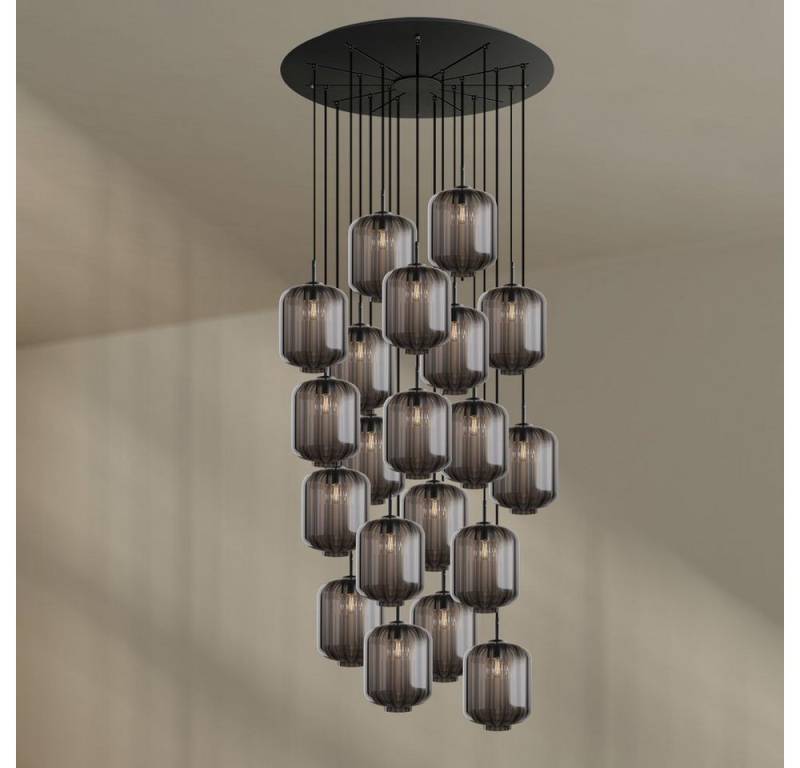 s.luce Pendelleuchte Velo Galerieleuchte 20-flg Ø 120cm Baldachin Ø 25cm Rauch, Schwarz von s.luce