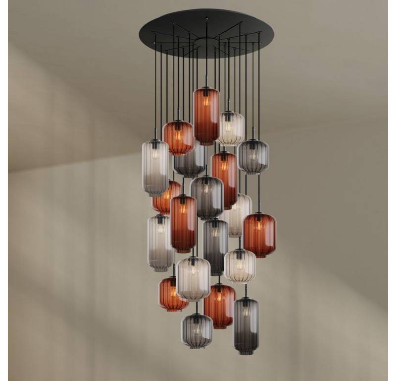 s.luce Pendelleuchte Velo Galerieleuchte 20-flg Ø120cm Baldach Ø18/20/25cm Braun,Klar,Rauch von s.luce