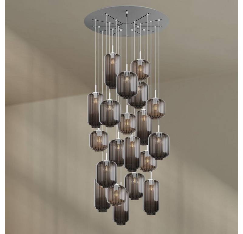 s.luce Pendelleuchte Velo Galerieleuchte 20-flg Ø120cm Baldach Ø18/20/25cm Rauch, Weiß von s.luce