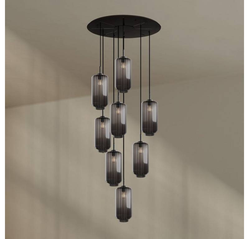 s.luce Pendelleuchte Velo Galerieleuchte 8-flg Ø 80cm Baldachin Ø 18cm Rauch, Schwarz von s.luce
