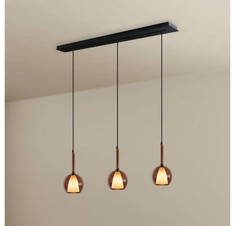 s.luce Pendelleuchte Belluna Esstisch Pendelleuchte 3-fl. 120cm Baldachin Braun von s.luce