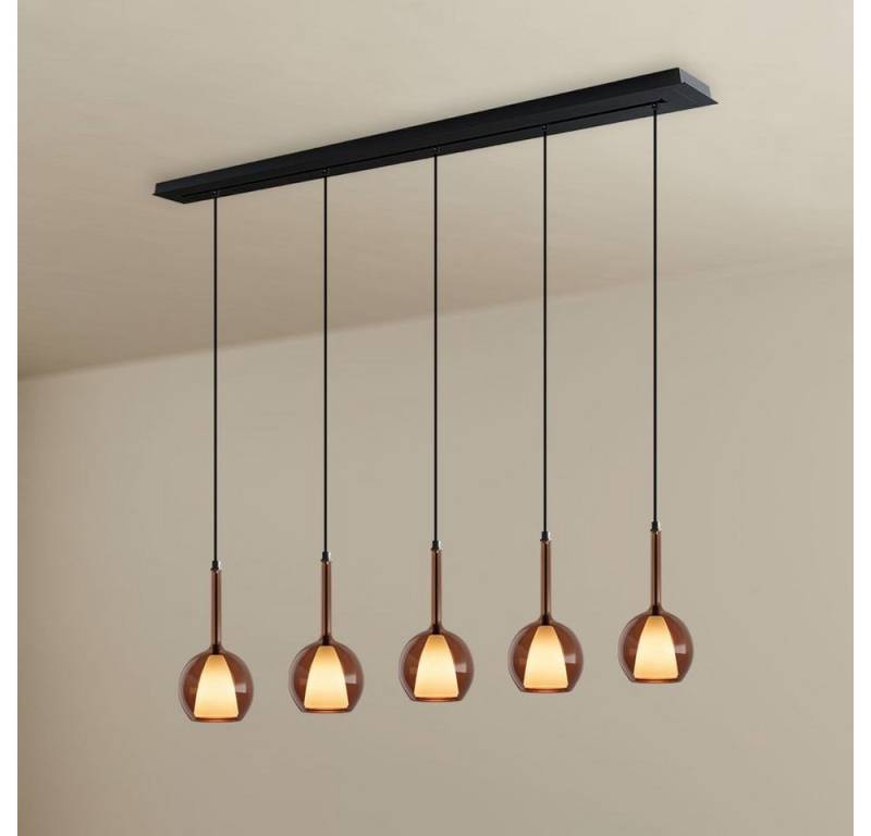 s.luce Pendelleuchte Belluna Esstisch Pendelleuchte 5-fl. 160cm Baldachin Braun von s.luce