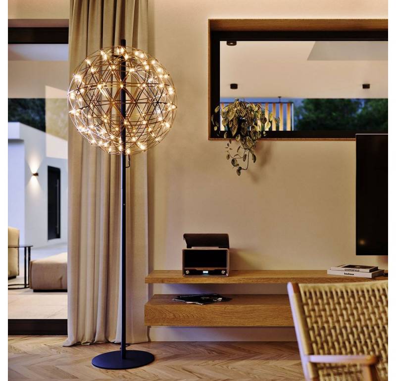 s.luce Stehlampe Atom LED-Stehleuchte aus Metall mit Touchdimmer Chrom, Schwarz, Warmweiß von s.luce