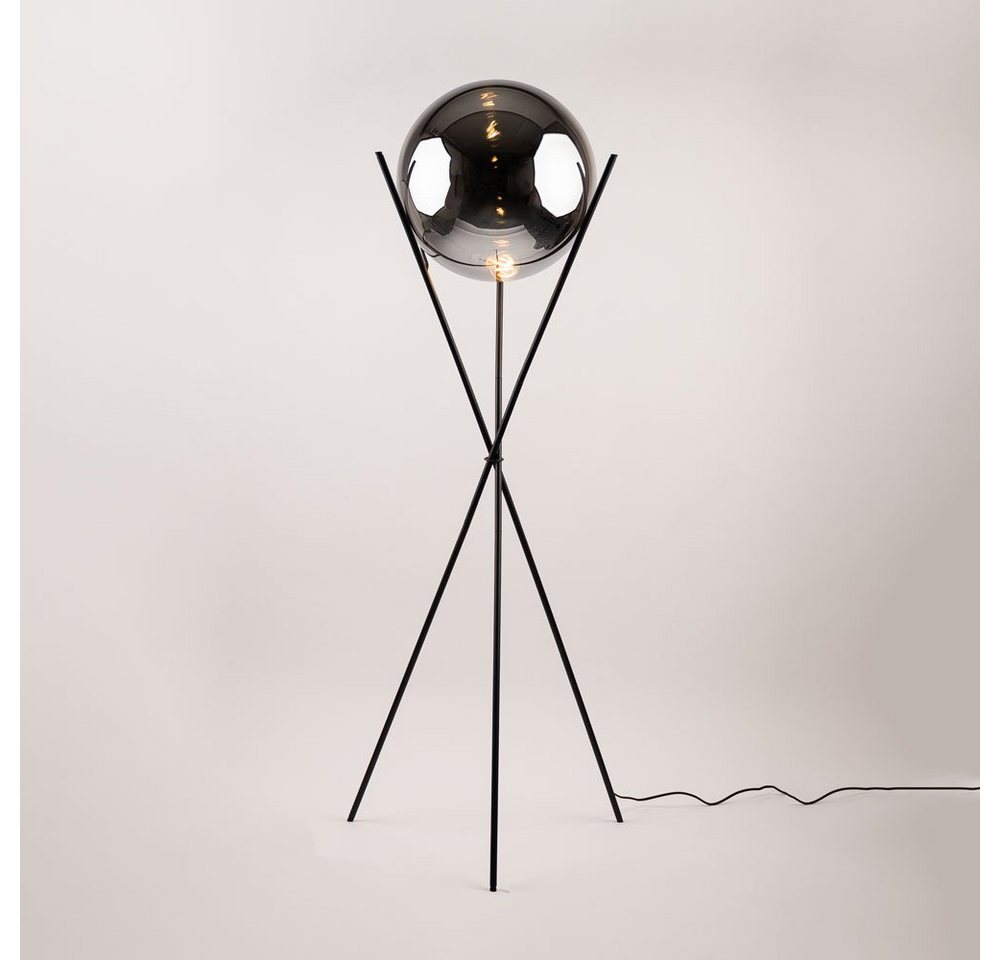 s.luce Stehlampe Dreibeinleuchte Orb 40cm Glaskugel Rauch, Schwarz von s.luce