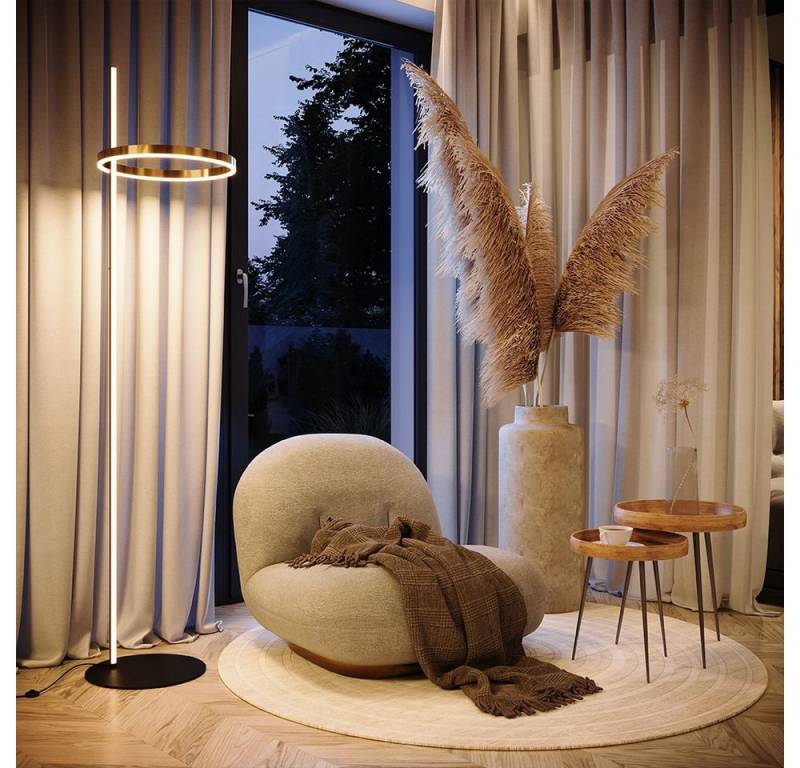 s.luce Stehlampe LED Stehleuchte Ring Ø 40cm Schwarz/Gold oder Schwarz/Aluminium, Warmweiß von s.luce