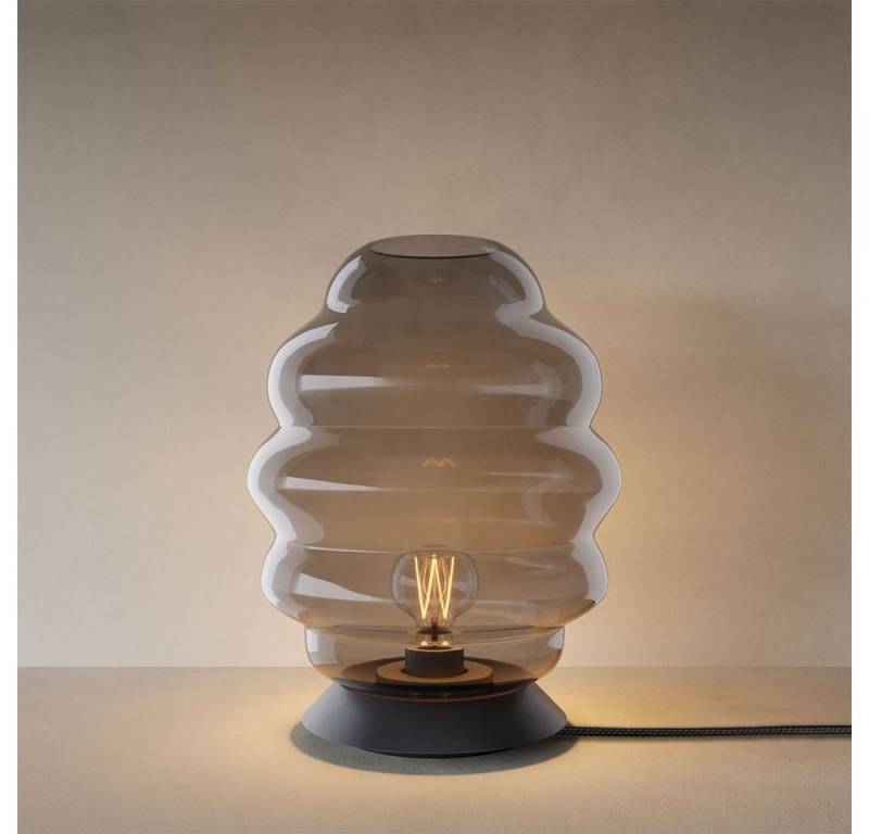 s.luce Tischleuchte Echos Glas Tischlampe E27 mit Schalter Rauch, Schwarz von s.luce