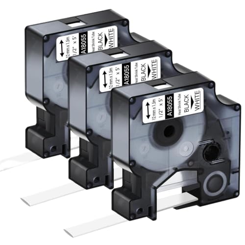 sDtESNB 3 Pack 12mm 18055 kompatible Wärmeschrumpfrohr -Etikettenbänder Kompatibel mit 4200 5000 5200 Drucker mit Modellen 18051 18053 18054 18056 18057(Black on White) von sDtESNB