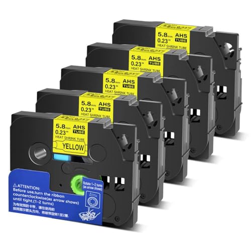 sDtESNB 5 Stück Schwarze gelbe Wärme Schrumpfrohre zur Verwendung mit PT-1100 HSE611 HSE-611-Etikettdrucker 0,23 Zoll von sDtESNB