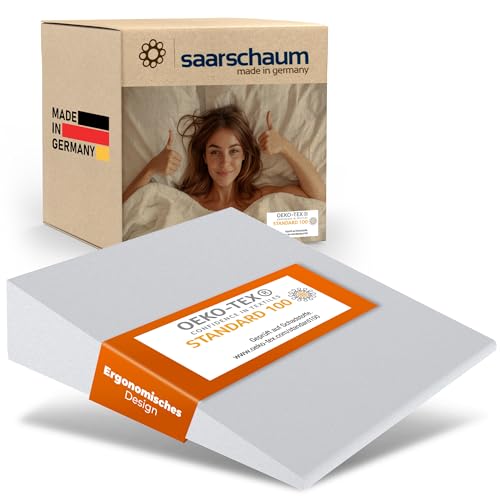 saarschaum• Keilkissen • Reflux Kissen • Matratzenkeil für Bett und Sofa • Schlaferhöhung gegen Rücken- und Nackenschmerzen B:120xL:50xH:10 (weiß) von saarschaum