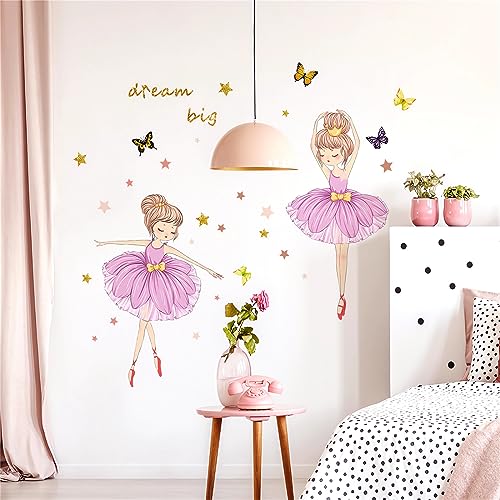 sacinora Wandaufkleber mit tanzendem rosa Ballettmädchen, abnehmbares Vinyl, zum Abziehen und Aufkleben, für Kinderzimmer, Kinderzimmer, Wohnzimmer, Kinderzimmer, Schlafzimmer, Dekorationen von sacinora