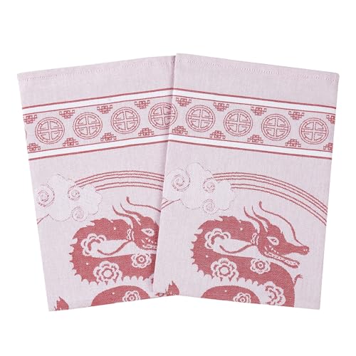 saewelo 2er Set Geschirrtücher in Geschenkverpackung, 100% Baumwolle, 39x56 cm (Drache, Rot) von saewelo