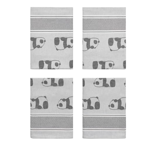 saewelo 4er Set Geschirrtücher in Geschenkverpackung, 100% Baumwolle, 50x70 cm (Panda, Grau) von saewelo