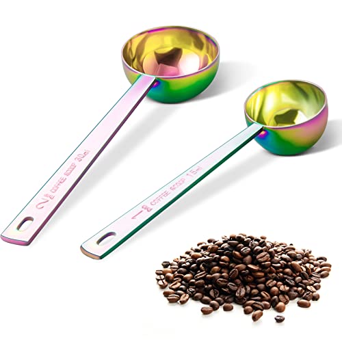 Safring Premium-Kaffeeschaufel-Set, 2er-Set, Metall-Edelstahl-Kaffeeschaufel mit langem Griff, Messlöffel enthält 1 Esslöffel (15 ml) und 2 Esslöffel (30 ml) mehrfarbiger Löffel von safring