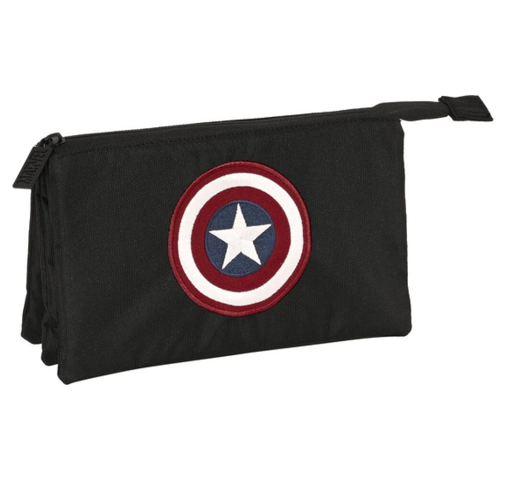 safta Papierscheren Dreifaches Mehrzweck-Etui Capitán América Schwarz (22 x 12 x 3 cm) von safta