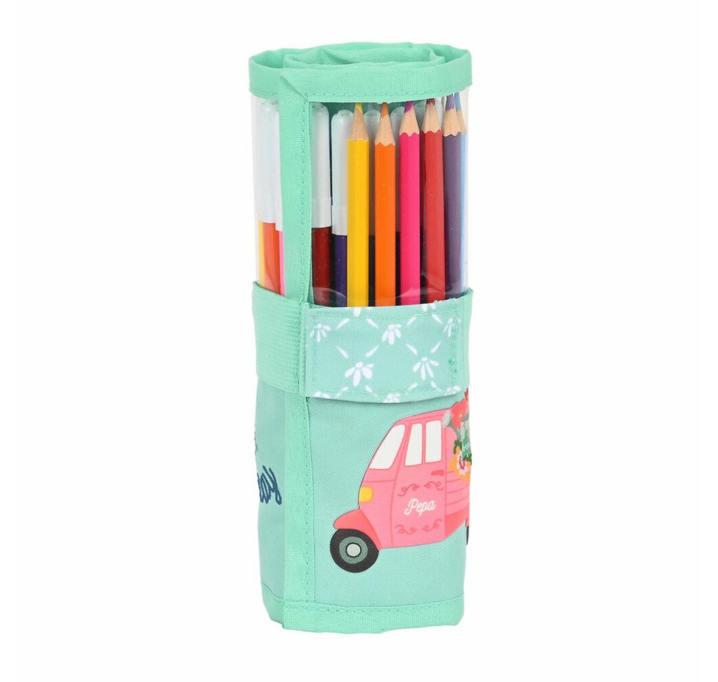 safta Papierscheren Federmäppchen mit Zubehör Glow Lab Pepa Einklappbar grün (27 Stücke) von safta